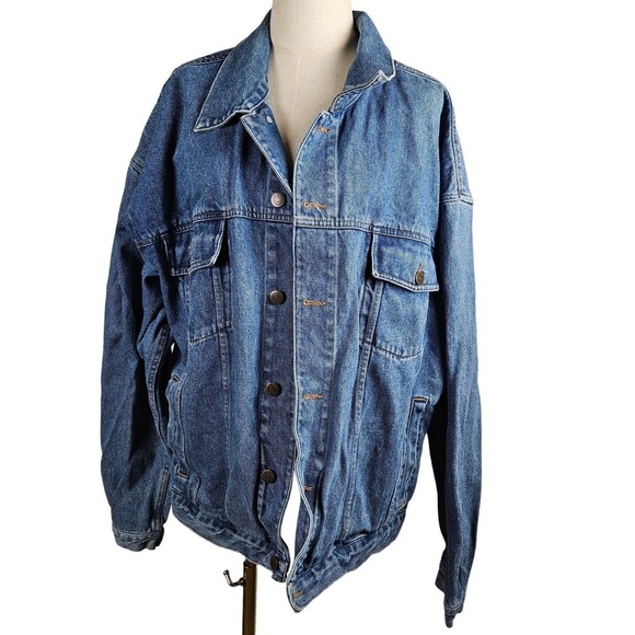 Vintage Eddie Bauer Denim Trucker Jean Jacket Men's XL Blue Classic - Picture 1 of 6